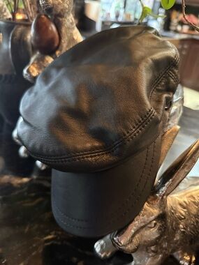 Genuine Black all Leather Newsboy Cap hat sexy black